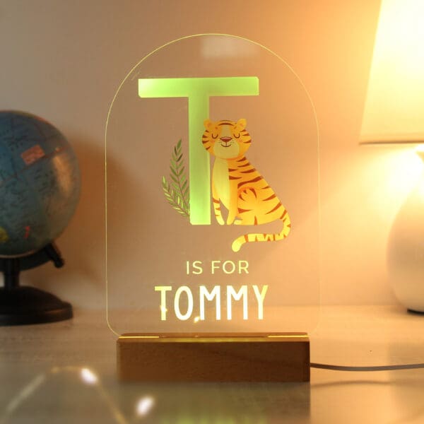 Personalised Animal Alphabet Wooden Based LED Light