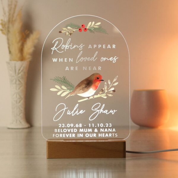 Personalised Robins Appear Wooden Based LED Light 5 Personalised Robins Appear Wooden Based LED Light