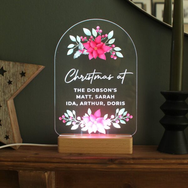 Personalised Christmas Poinsettia Wooden Based LED Light 10 Personalised Christmas Poinsettia Wooden Based LED Light