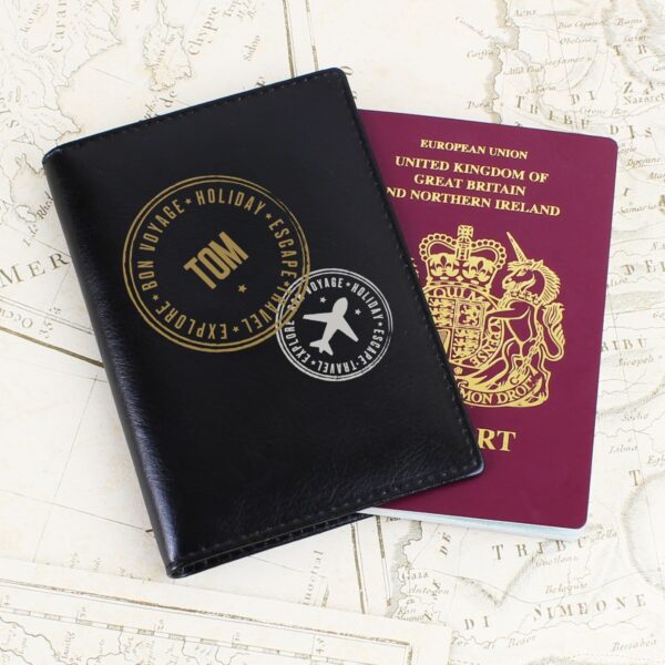 Personalised Stamped Black Passport Holder 10 Personalised Stamped Black Passport Holder