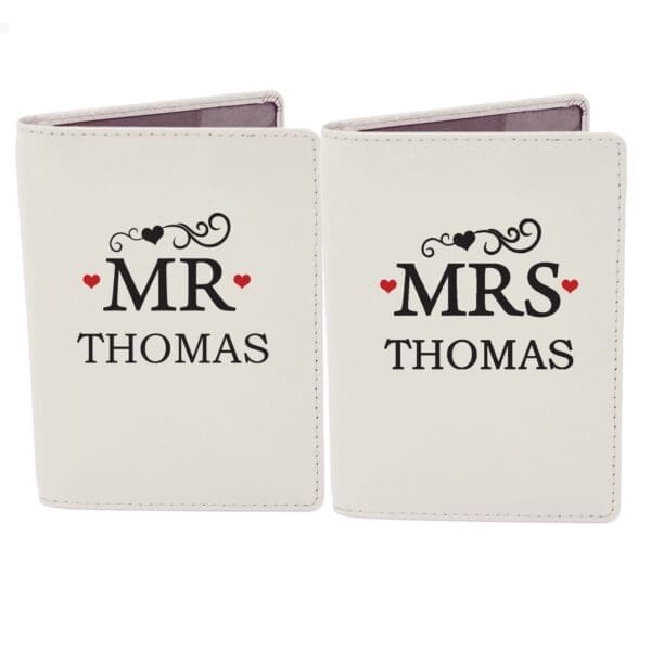Personalised Mr & Mrs Cream Passport Holders