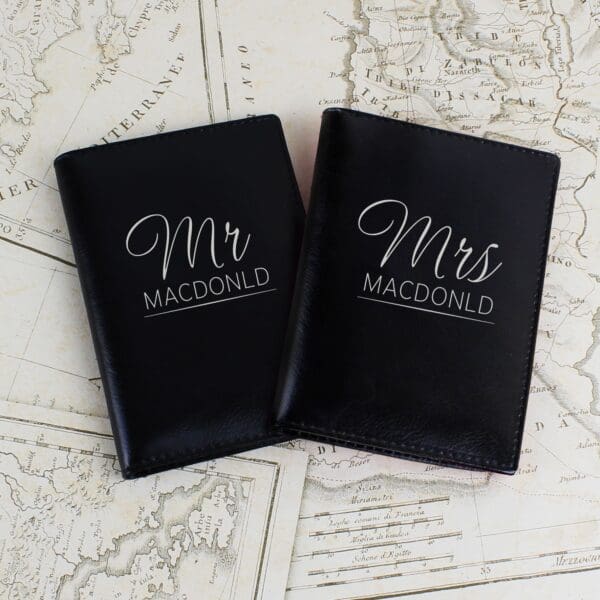 Personalised Mr & Mrs Black Passport Holders