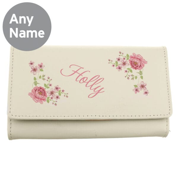 Personalised Floral Cream Leather Purse