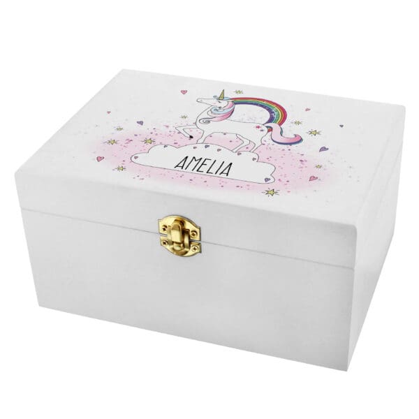 Personalised Unicorn White Wooden Keepsake Box