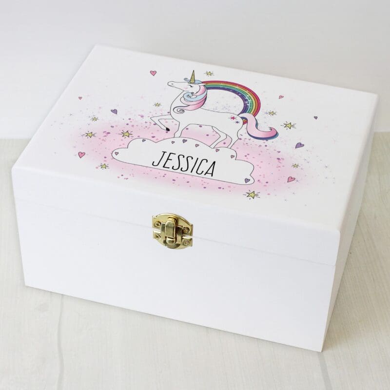 Personalised Unicorn White Wooden Keepsake Box