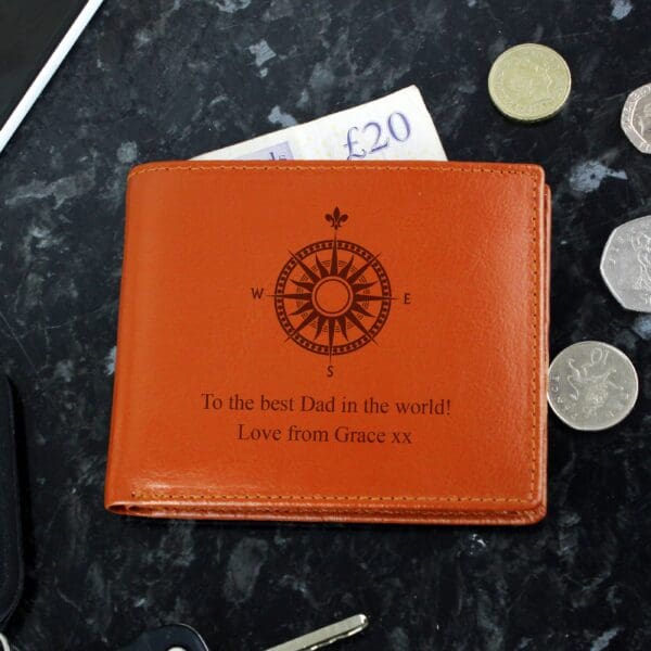 Personalised Compass Tan Leather Wallet 34 Personalised Compass Tan Leather Wallet