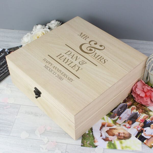 Personalised Mr & Mrs Large Wooden Keepsake Box