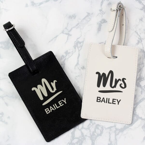 Personalised Mr & Mrs Black & Cream Luggage Tag Set 29 Personalised Mr & Mrs Black & Cream Luggage Tag Set