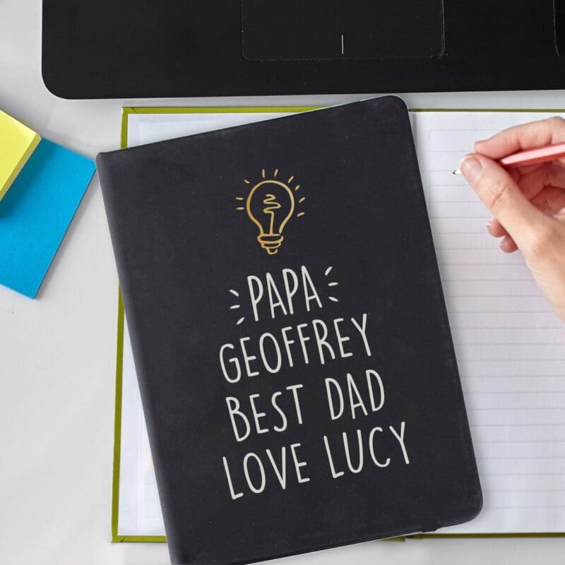 Personalised Light Bulb Black Hardback Notebook