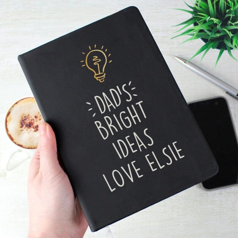 Personalised Light Bulb Black Hardback Notebook