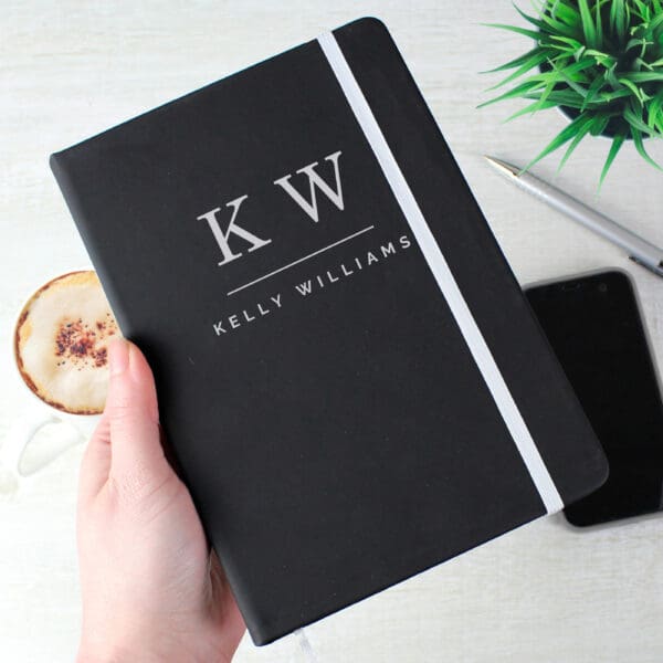 Autumn Clean: Back-to-School Edition 5 Personalised Initials Black Hardback Notebook