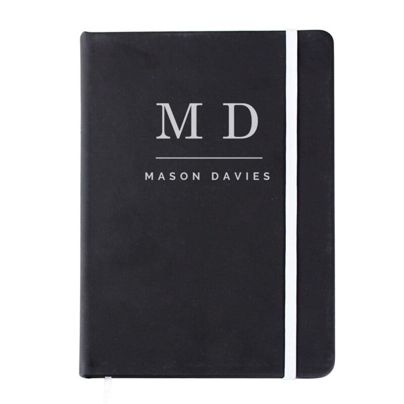Personalised Initials Black Hardback Notebook