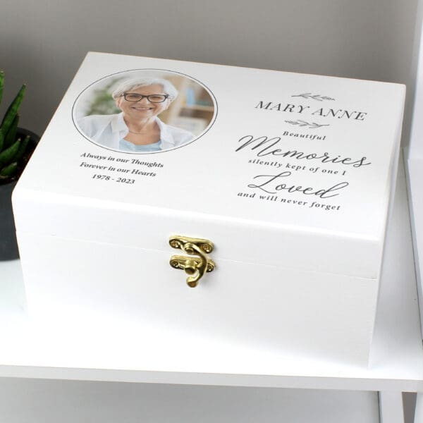 Personalised Memorial Photo Upload White Wooden Box