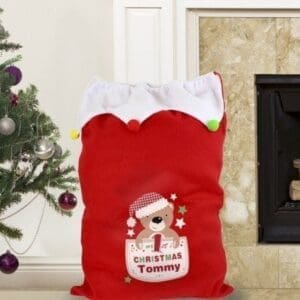Personalised Pocket Teddy My 1st Christmas Pom Pom Sack