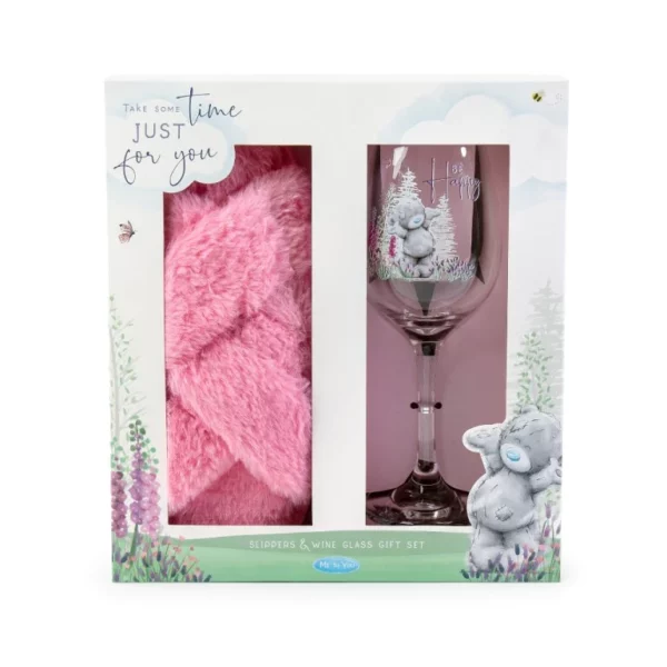 Me to You Slippers and Wine Glass Set