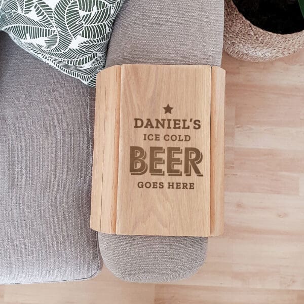 Personalised Beer Goes Here Wooden Sofa Tray 13 Personalised Beer Goes Here Wooden Sofa Tray