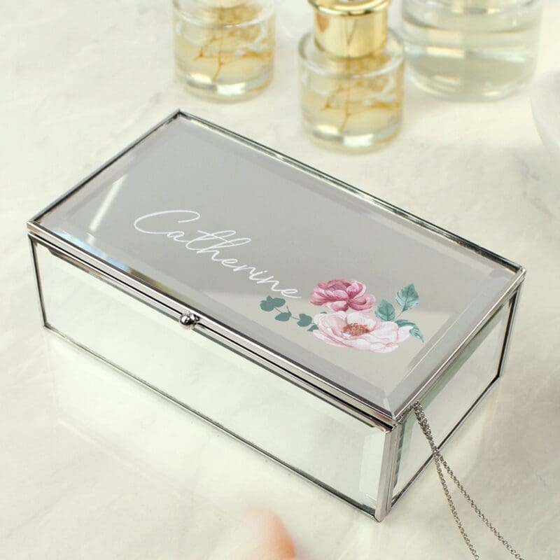Personalised Floral Mirrored Jewellery Box