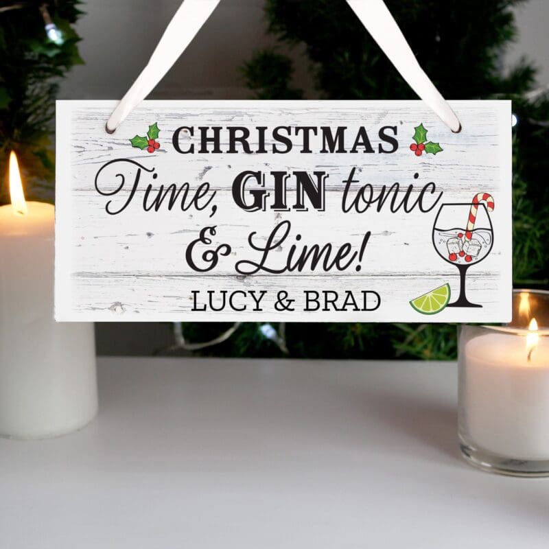 Personalised Christmas Gin Wooden Sign