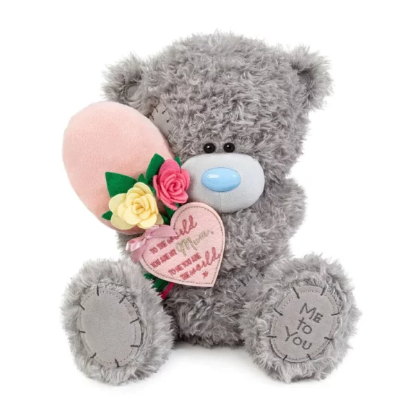 Me to You Tatty Teddy Holding a Balloon and 'Mum, You are My World' Verse