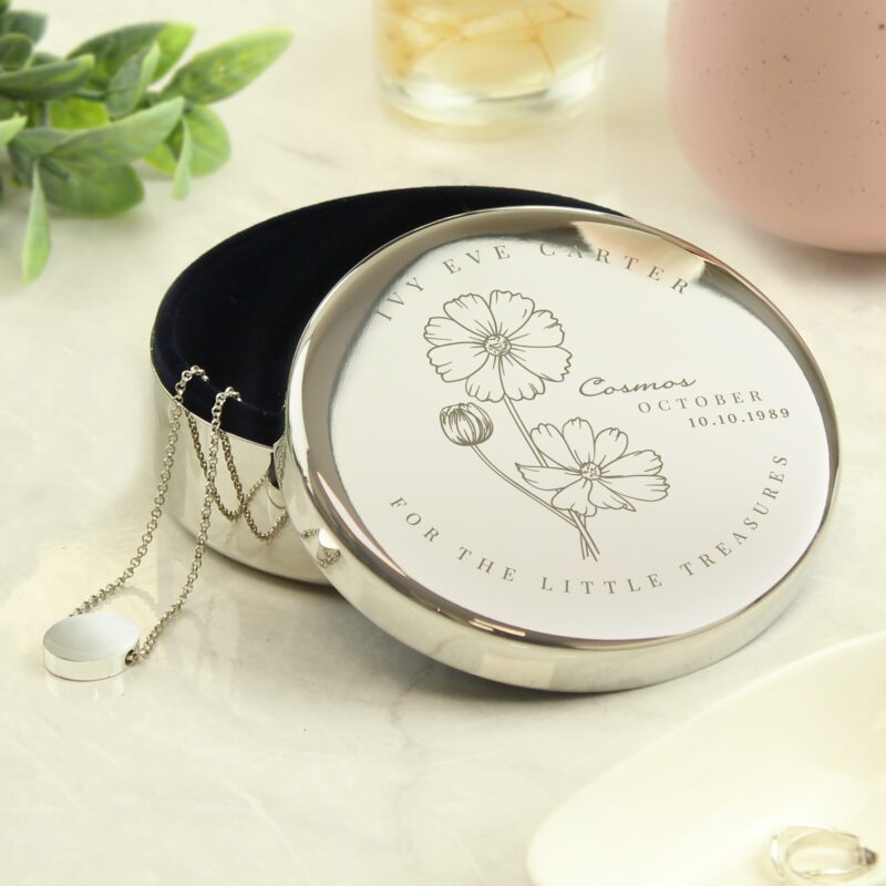 Celebrating October Birthdays with Thoughtful Personalised Gifts 3 Personalised October Birth Flower Round Trinket Box