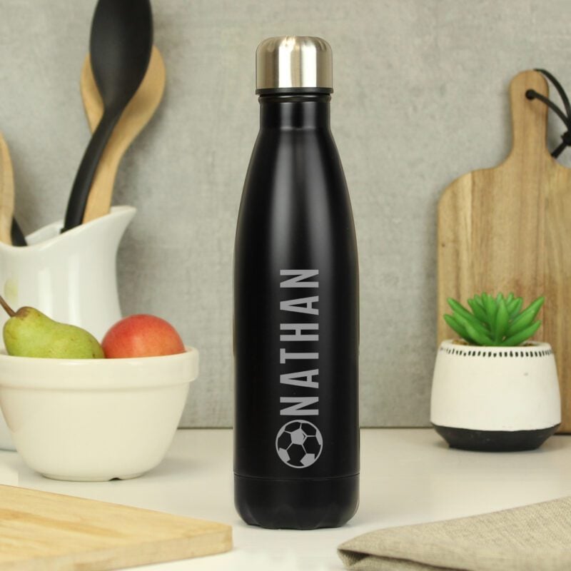 Personalised Football Black Metal Insulated Drinks Bottle 7 P0104N74