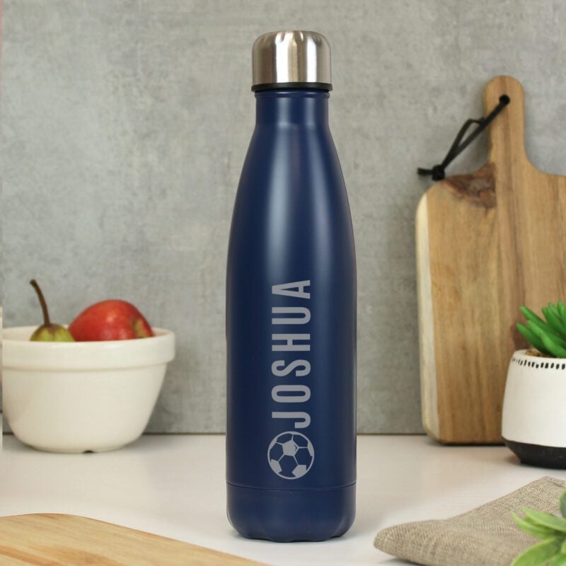 Personalised Football Navy Metal Insulated Drinks Bottle 9 P0104N75