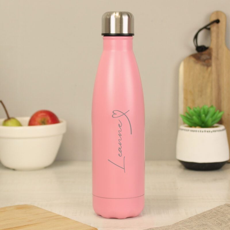 Personalised Heart Pink Metal Insulated Drinks Bottle 2 P0104N77