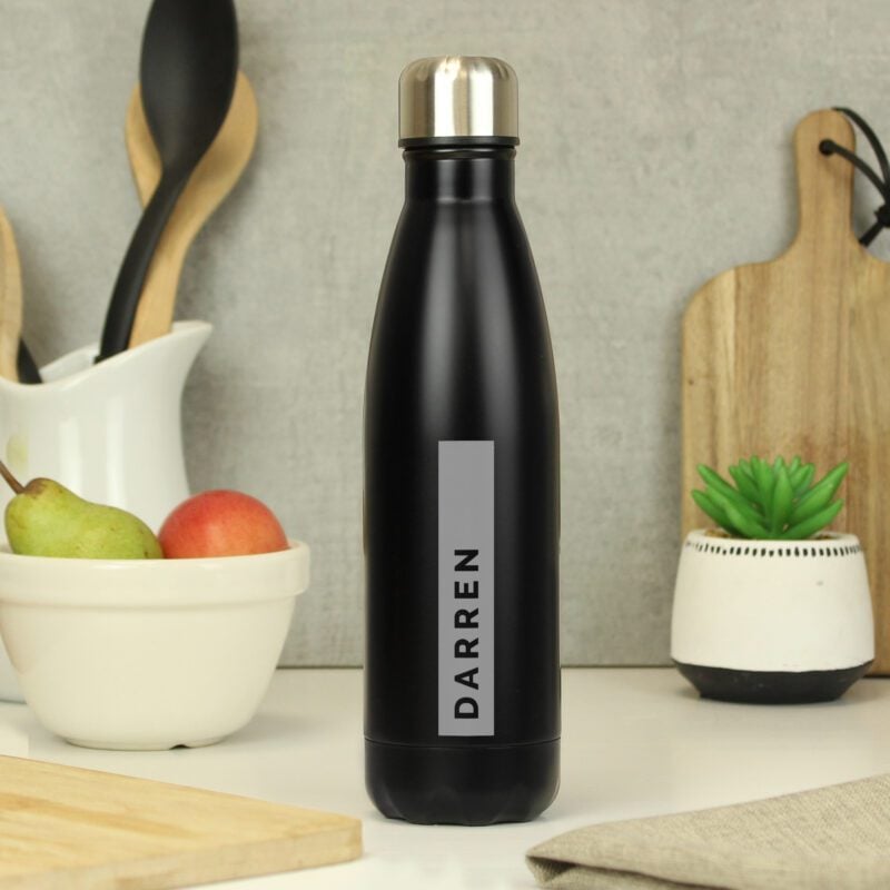 Personalised Rectangle Black Metal Insulated Drinks Bottle 3 P0104N78