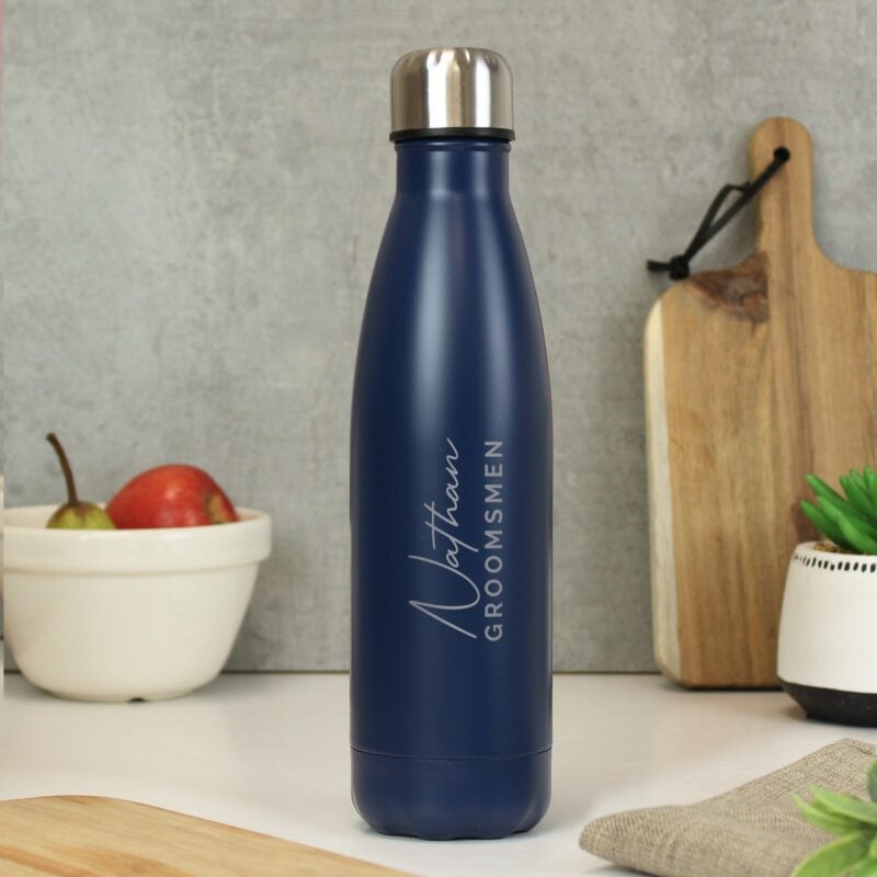 Personalised Two Lines Navy Metal Insulated Drinks Bottle 11 P0104N81