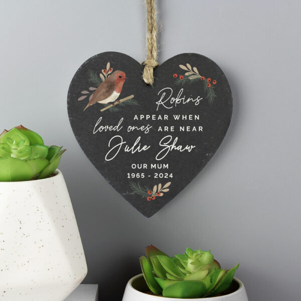Personalised Memorial Robins Appear Slate Heart 11 Personalised Memorial Robins Appear Slate Heart