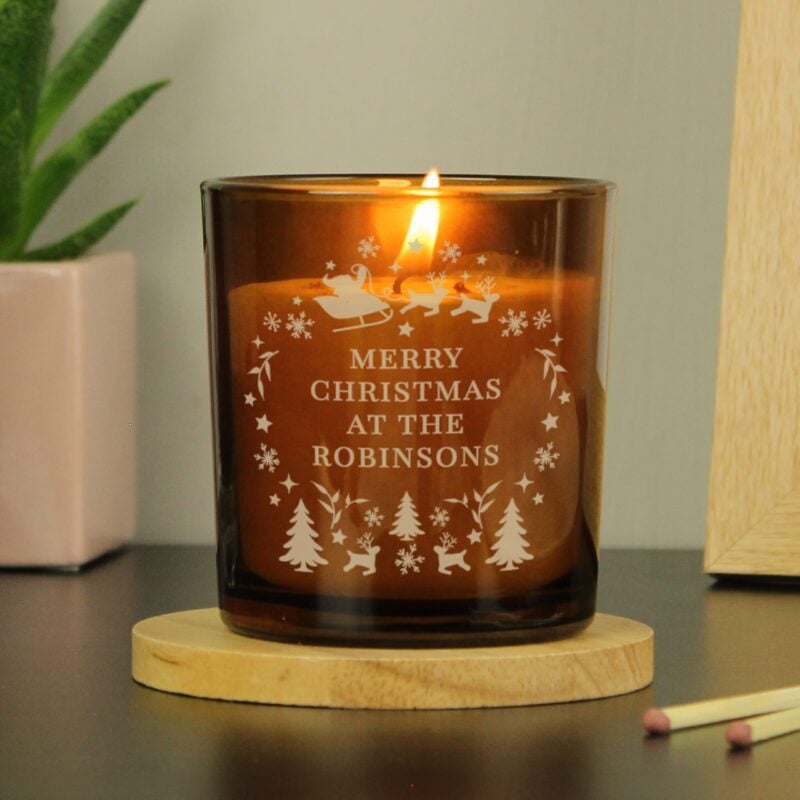 Personalised Engraved Christmas Amber Glass Candle 36 Personalised Engraved Christmas Amber Glass Candle