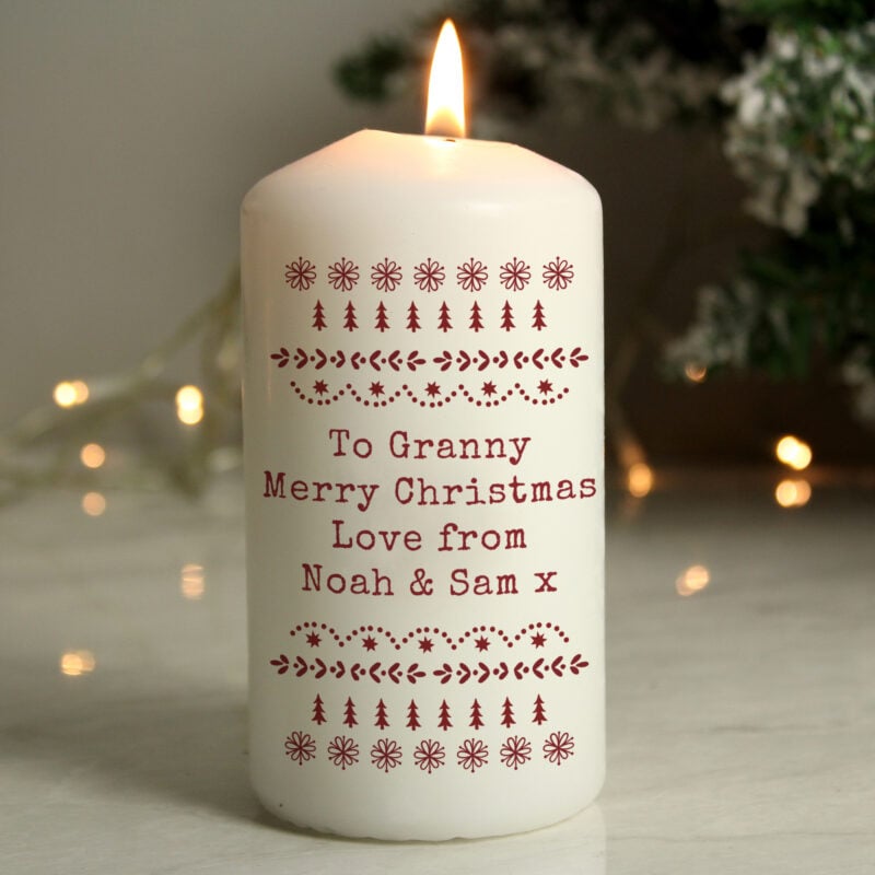 Personalised Christmas Fair Isle Pillar Candle 13 Personalised Christmas Fair Isle Pillar Candle