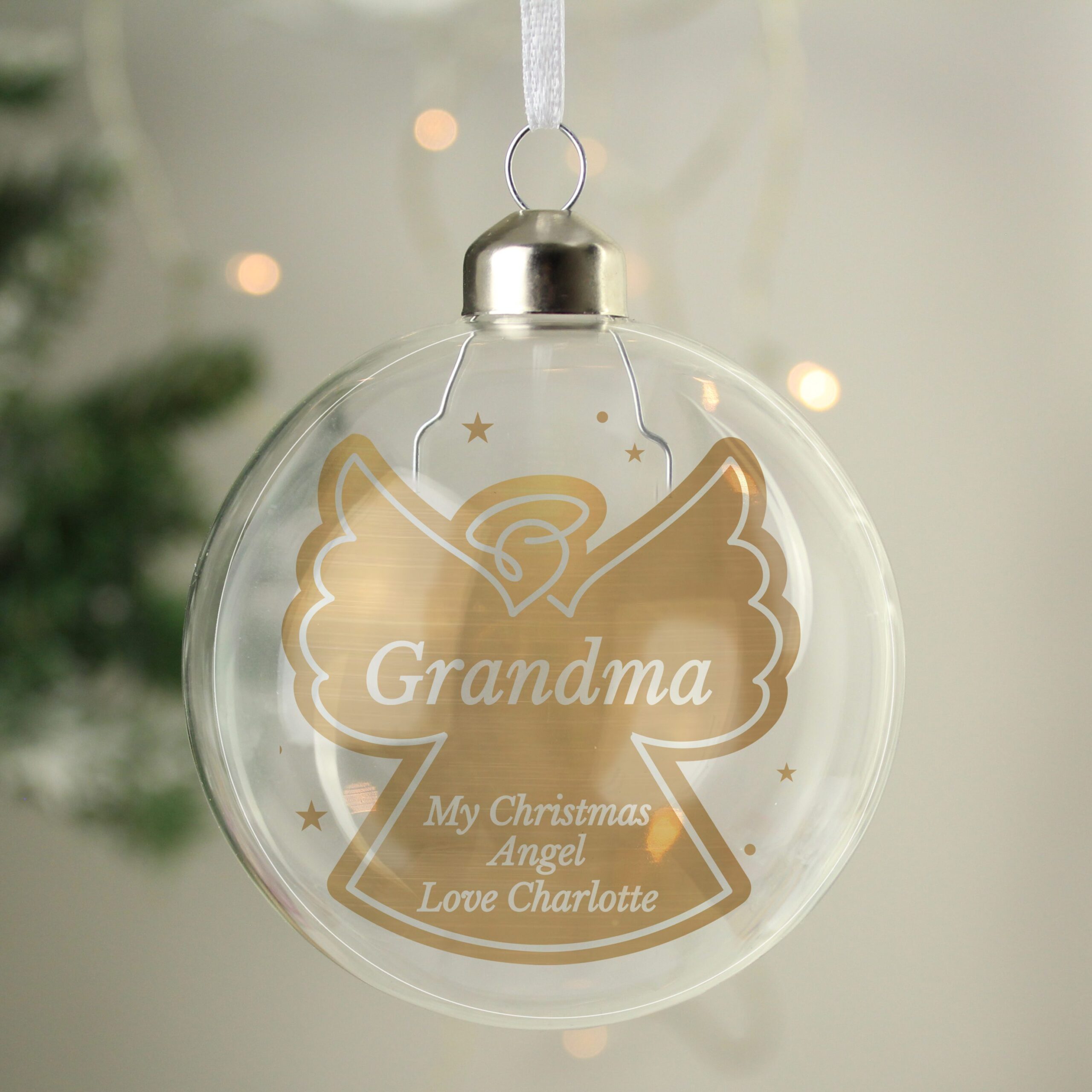 Personalised Gold Angel Name Only Glass Bauble 2 Personalised Gold Angel Name Only Glass Bauble