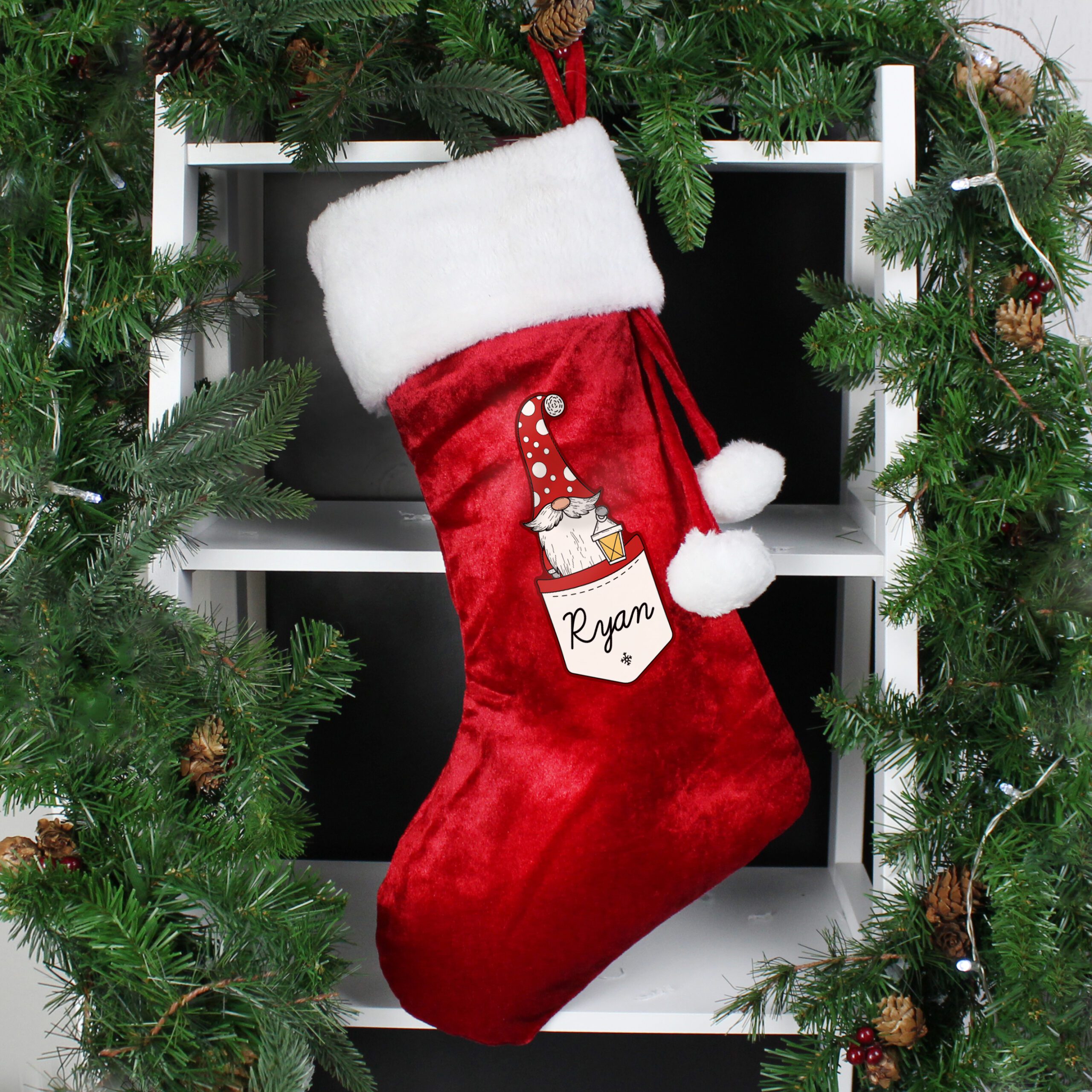 Personalised Gonk Family Red Christmas Stocking- Male 2 Personalised Gonk Family Red Christmas Stocking- Male