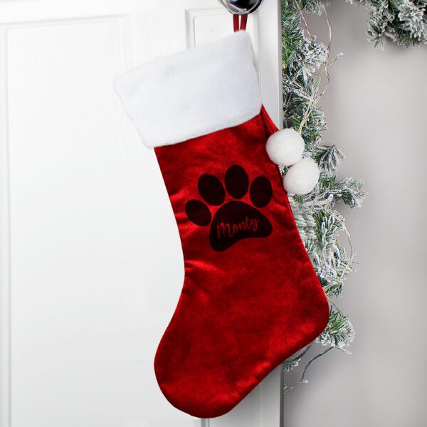 Personalised Paw Print Red Stocking 16 Personalised Paw Print Red Stocking