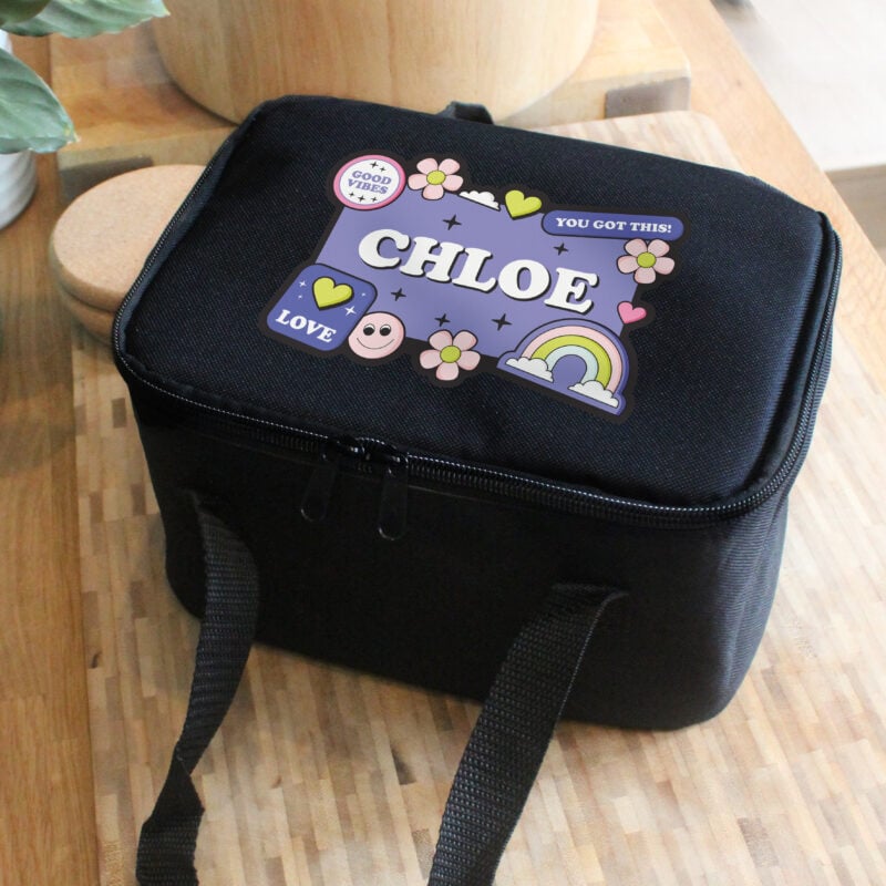 Personalised Good Vibes Black Lunch Bag 38 P0510J61