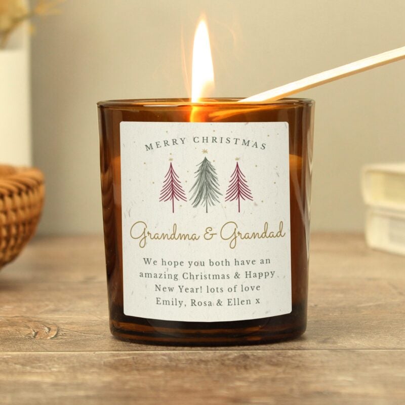 Personalised Christmas Tree Amber Glass Candle 25 Personalised Christmas Tree Amber Glass Candle