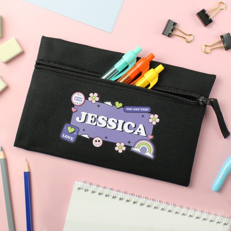Personalised Good Vibes Black Pencil Case 2 P0710L20
