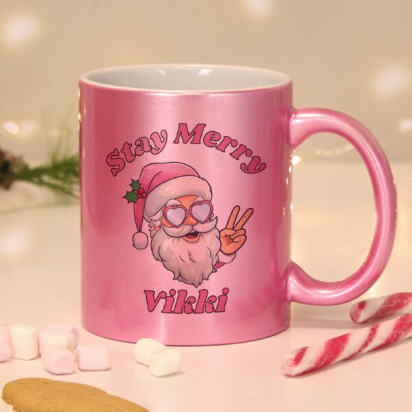 Personalised Stay Merry Santa Pink Mug 24 Personalised Stay Merry Santa Pink Mug