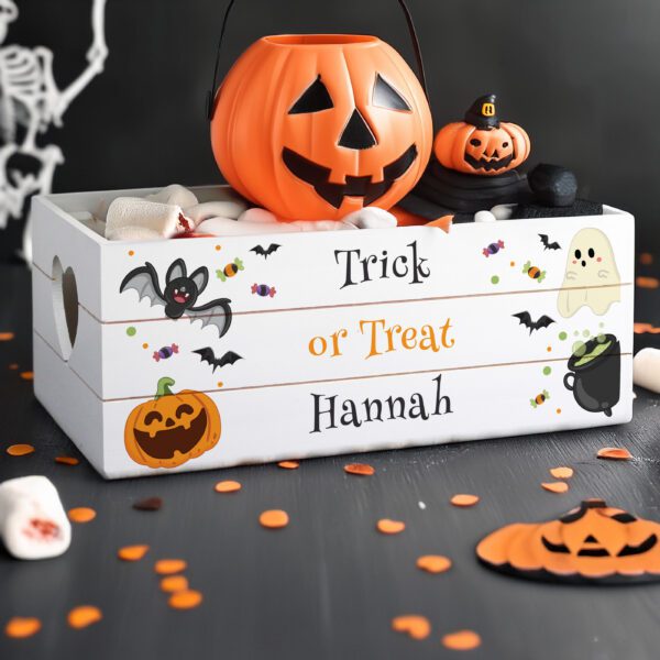 Personalised Halloween Small Wooden Treats Crate 3 Personalised Halloween Small Wooden Treats Crate