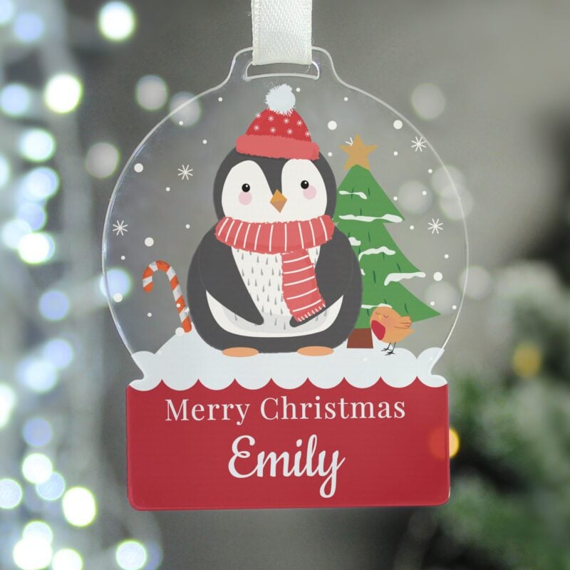 Personalised Penguin Acrylic Snowglobe Decoration 16 Personalised Penguin Acrylic Snowglobe Decoration