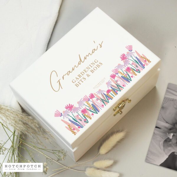 Personalised Hotchpotch Wild Flower White Wooden Keepsake Box 5 Personalised Hotchpotch Wild Flower White Wooden Keepsake Box
