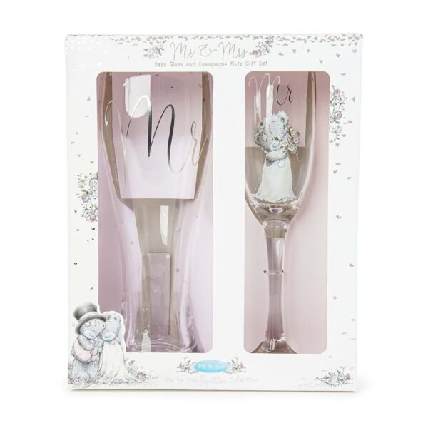 Mr and Mrs Beer Glass and Champagne Glass Set