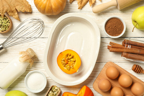 a white plate for the oven with a pumpkin and egg 2023 11 27 05 06 07 utc