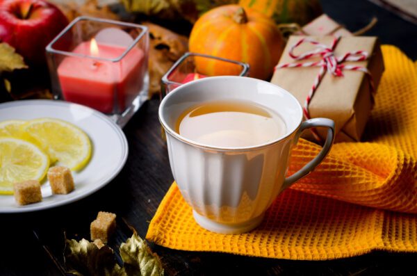 autumn still life with cup of tea pumpkins and le 2023 11 27 05 25 39 utc