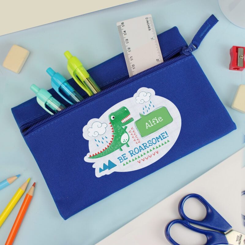 Personalised 'Be Roarsome' Dinosaur Blue Pencil Case 36 Personalised 'Be Roarsome' Dinosaur Blue Pencil Case