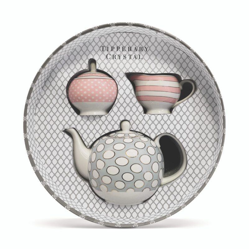 Tipperary Crystal Spots & Stripes Teapot, Sugar & Creamer Set 24 124912 spots stripes tea pot 04521