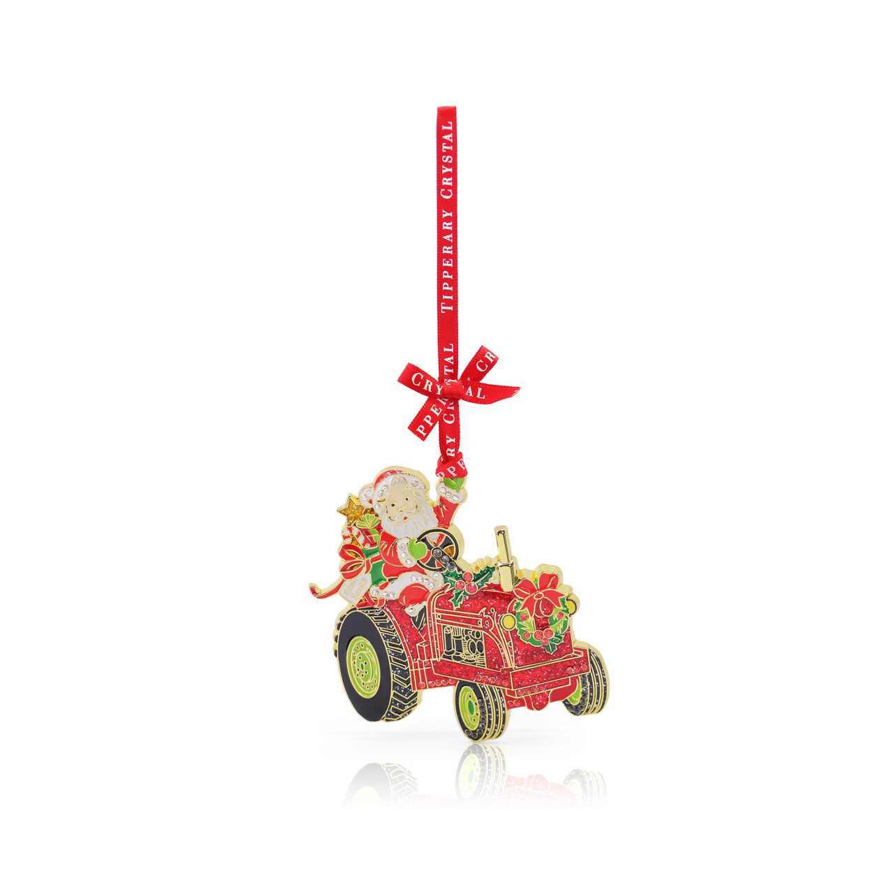 Tipperary Crystal Santa Tractor Sparkle Decoration