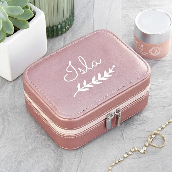 Personalised Wreath Pink Travel Jewellery Case