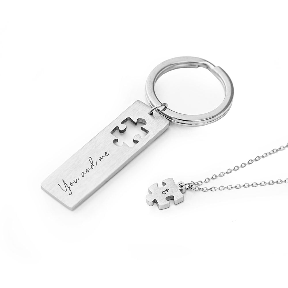 Personalised Perfect Fit Puzzle Piece Necklace & Keyring Set 5 Personalised Perfect Fit Puzzle Piece Necklace & Keyring Set